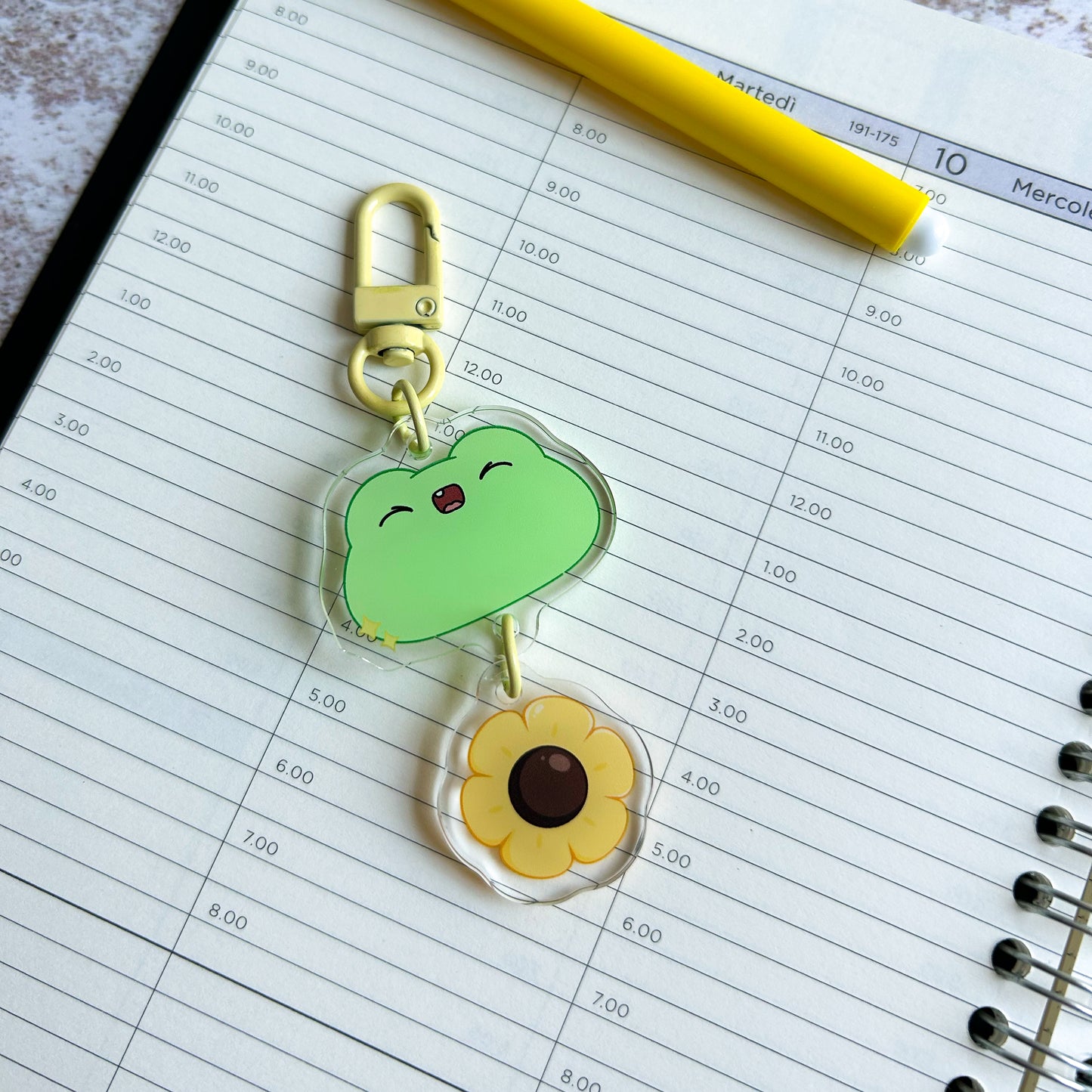 Frog acrylic keychain - flower | linked charms keychain