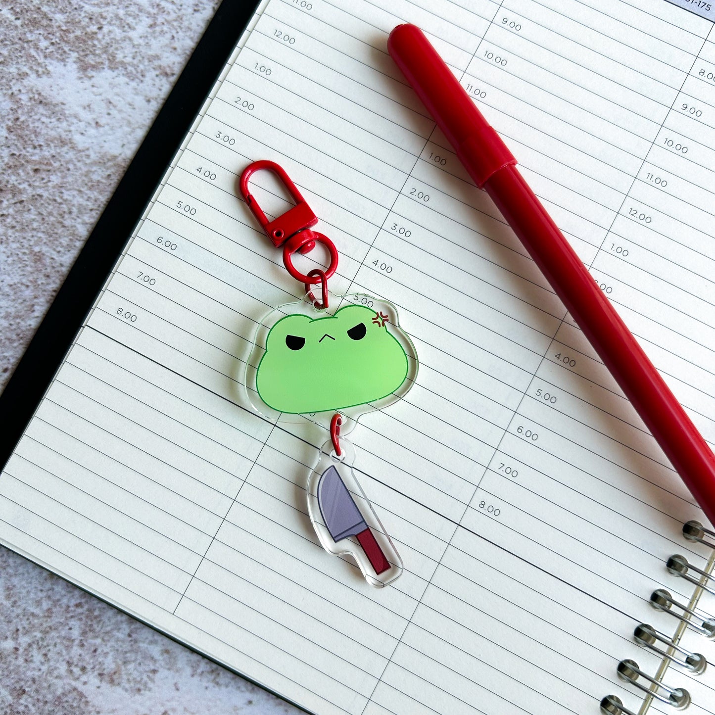 Frog acrylic keychain - knife | linked charms keychain