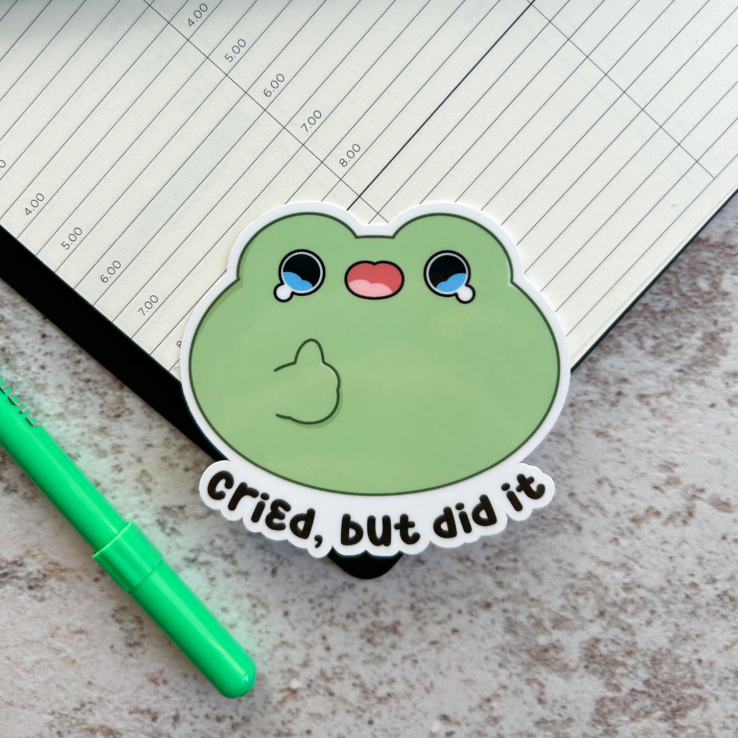 Cried but did it | die cut frog sticker