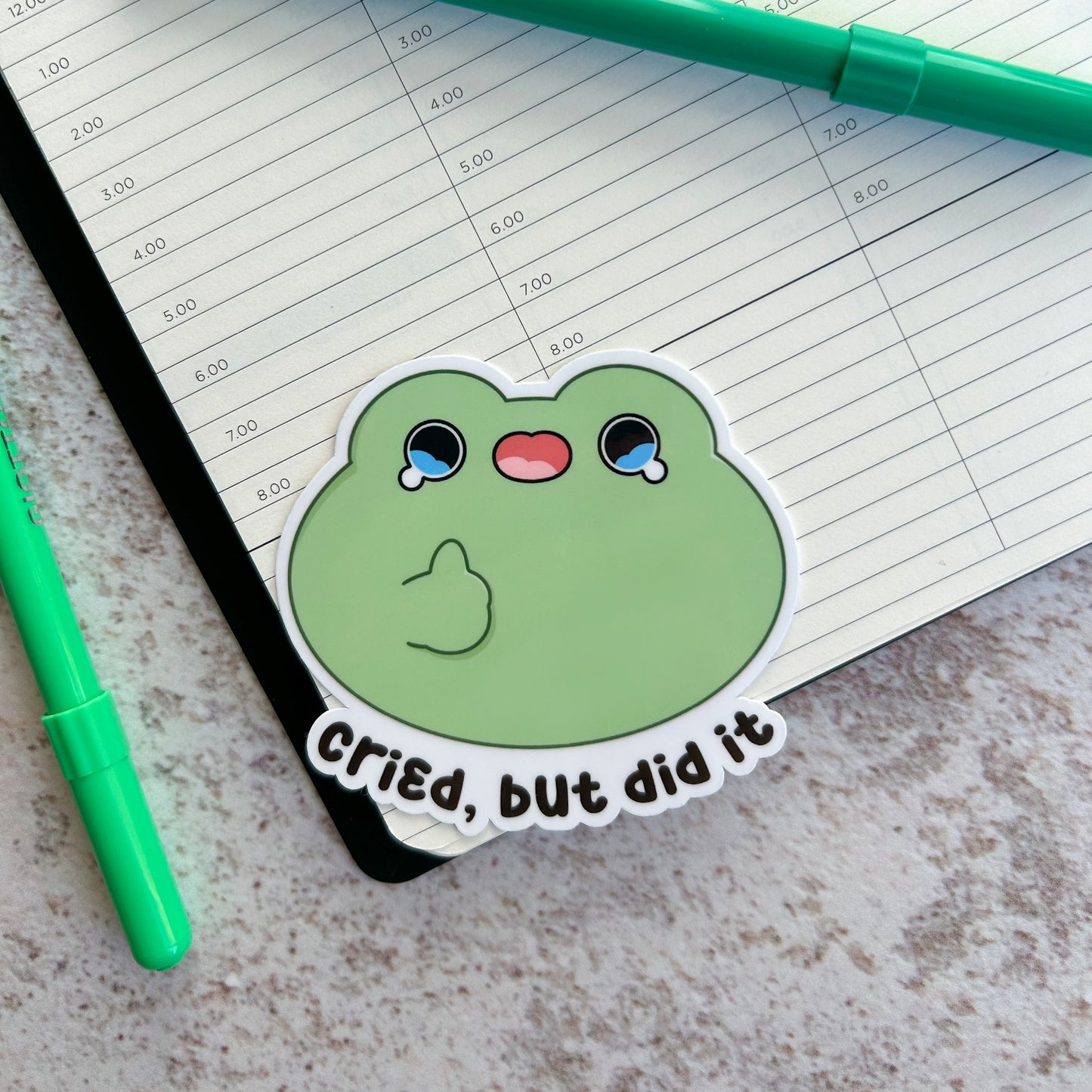 Cried but did it | die cut frog sticker