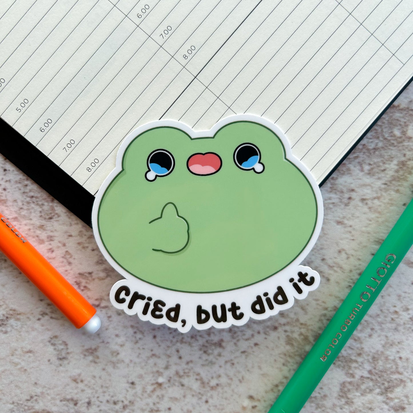 Cried but did it | die cut frog sticker