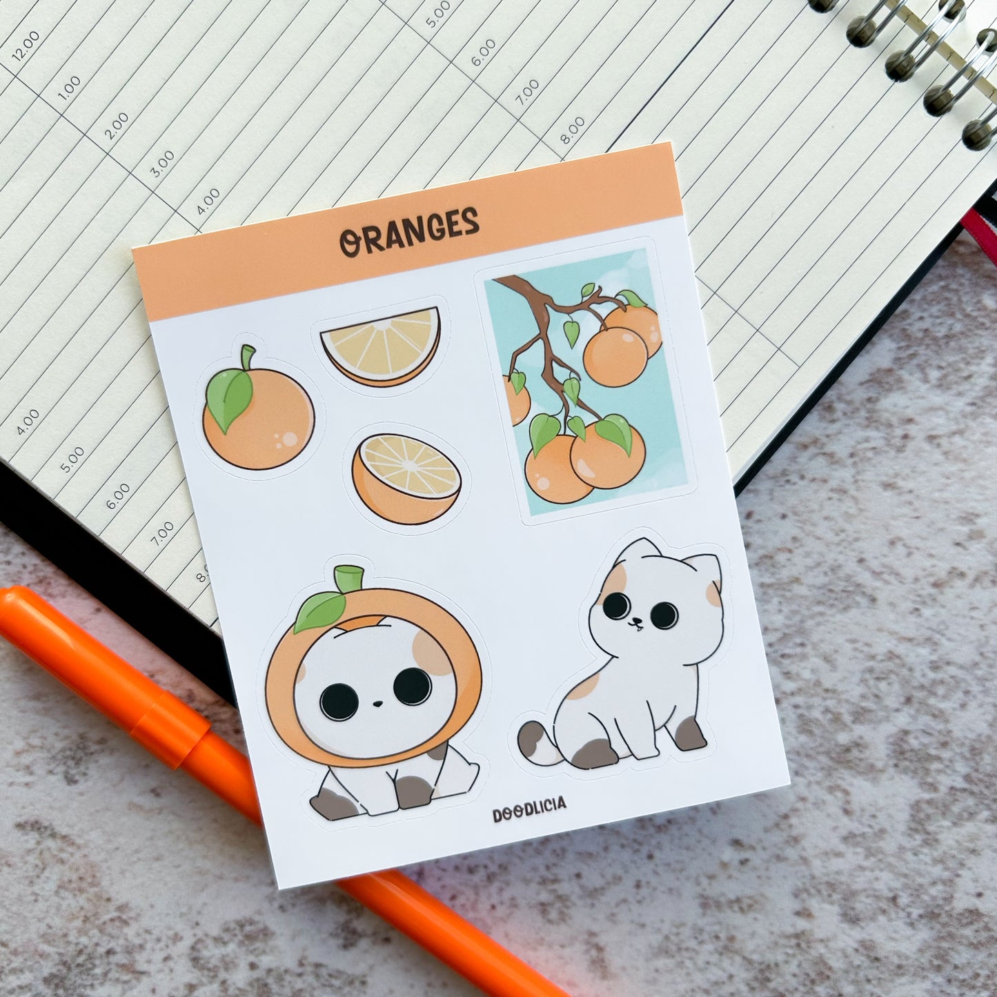 Oranges sticker sheet | cat stickers
