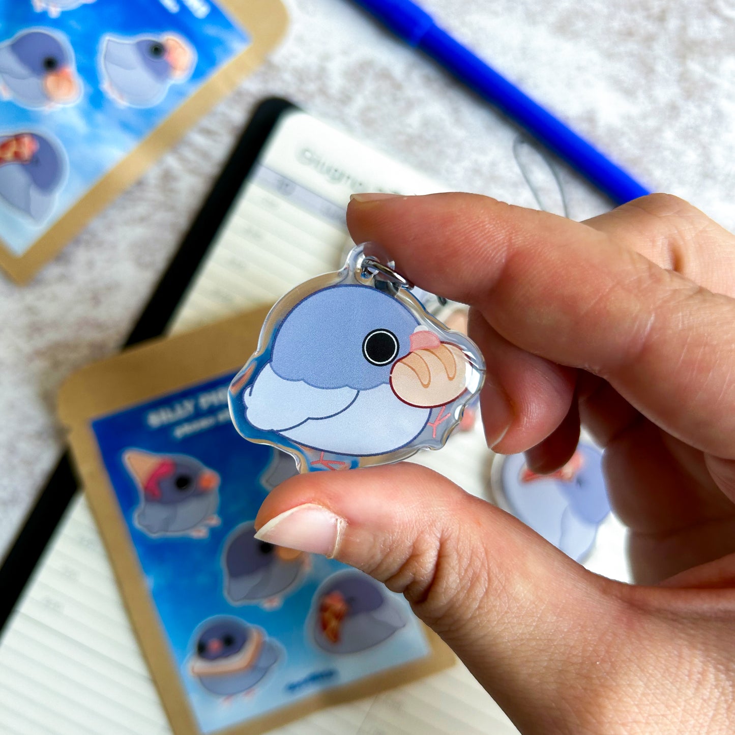 Silly pigeons blind bag | acrylic phone charm + sticker | acrylic keychain