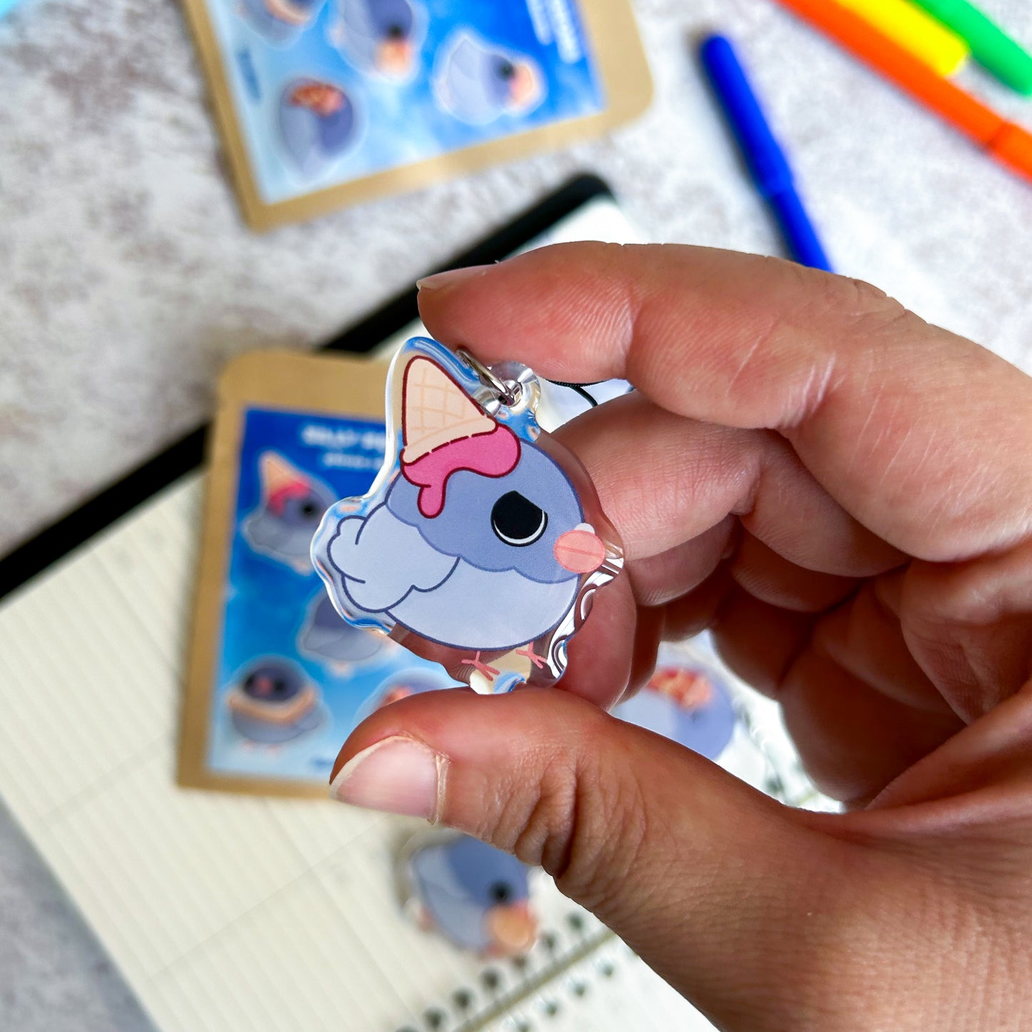 Silly pigeons blind bag | acrylic phone charm + sticker | acrylic keychain