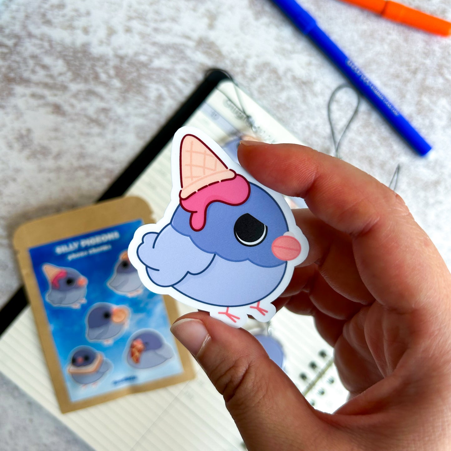 Silly pigeons blind bag | acrylic phone charm + sticker | acrylic keychain