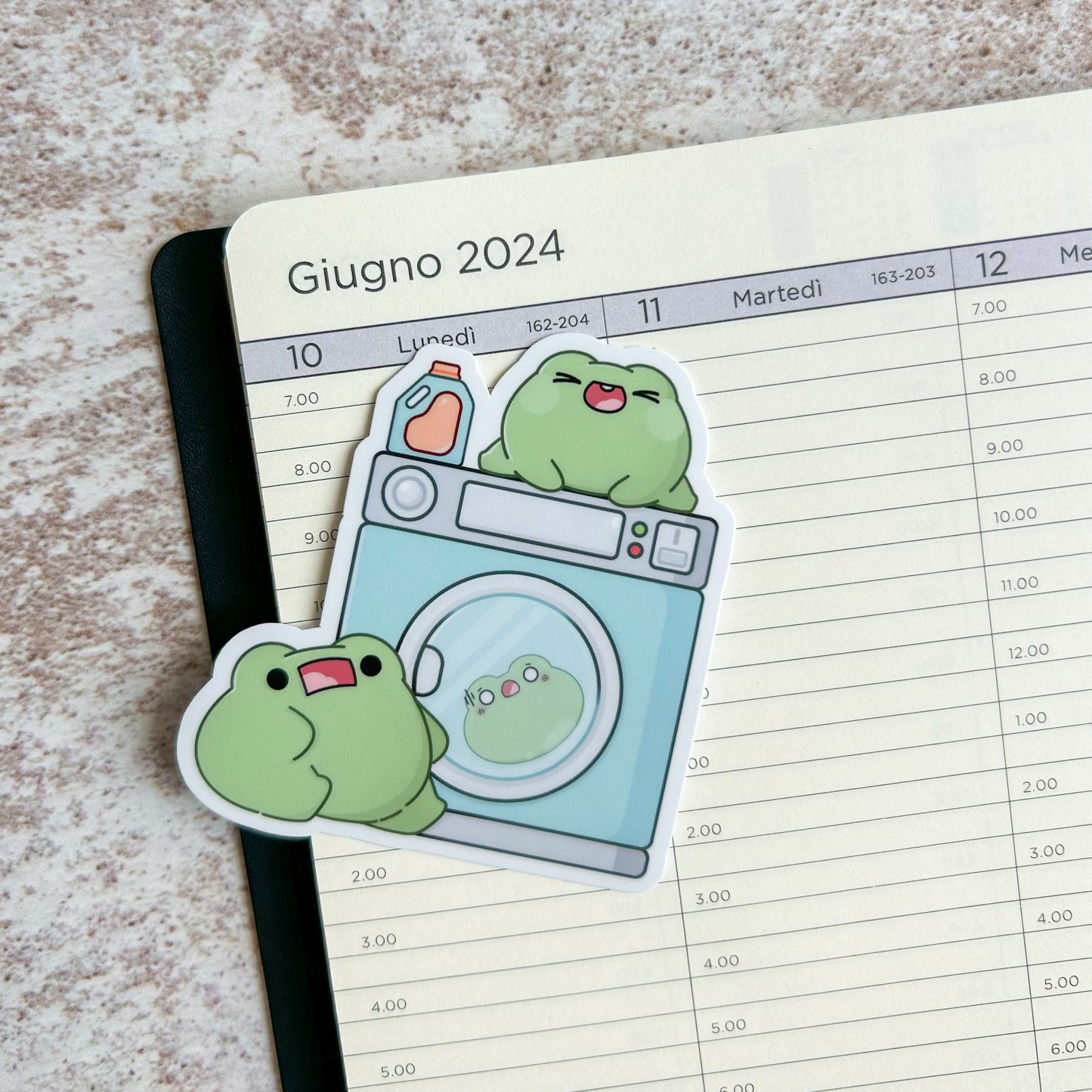 Frogs doing laundry | die cut frog sticker