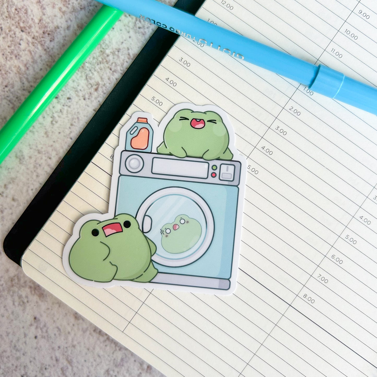 Frogs doing laundry | die cut frog sticker