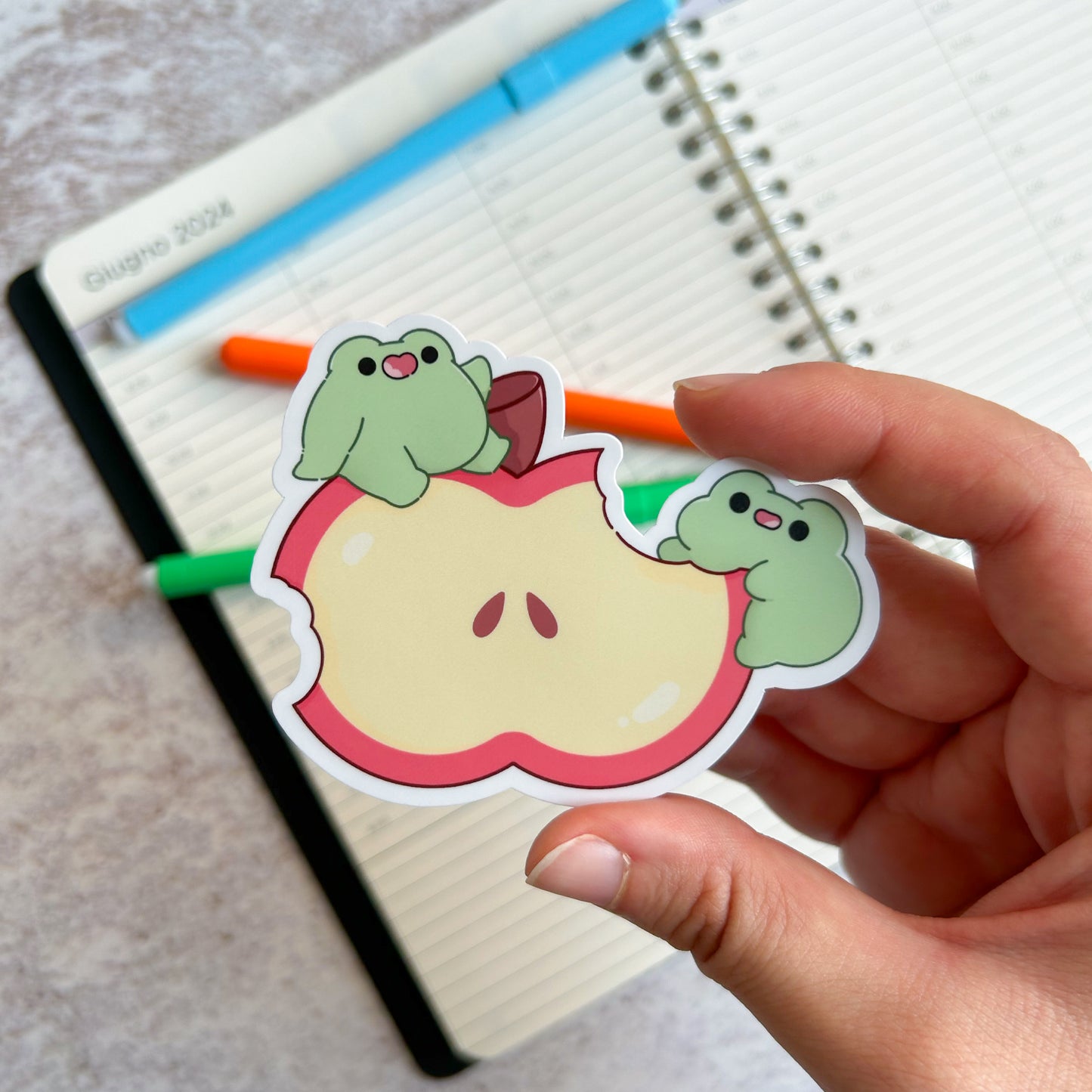 Apple and frogs | die cut sticker