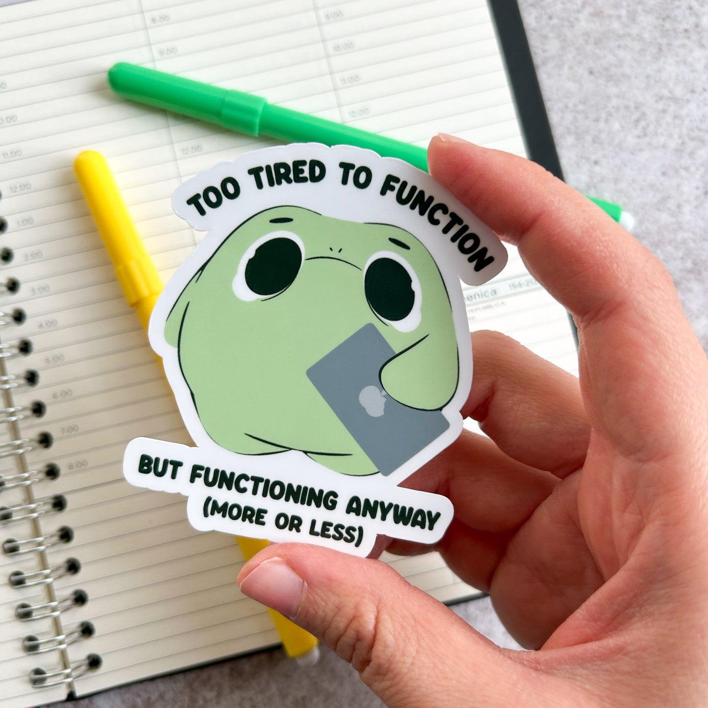 Tired frog sticker - die cut sticker
