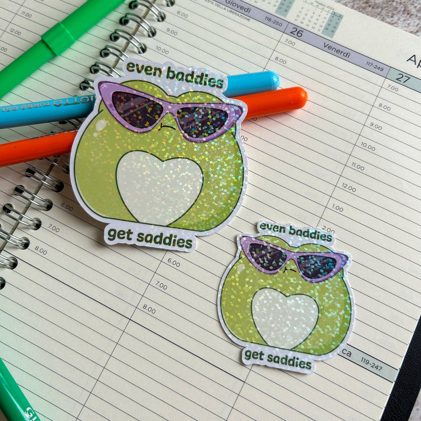 Even baddies get saddies holographic die cut sticker | holographic frog sticker | cute sticker | journaling sticker | kawaii stationery