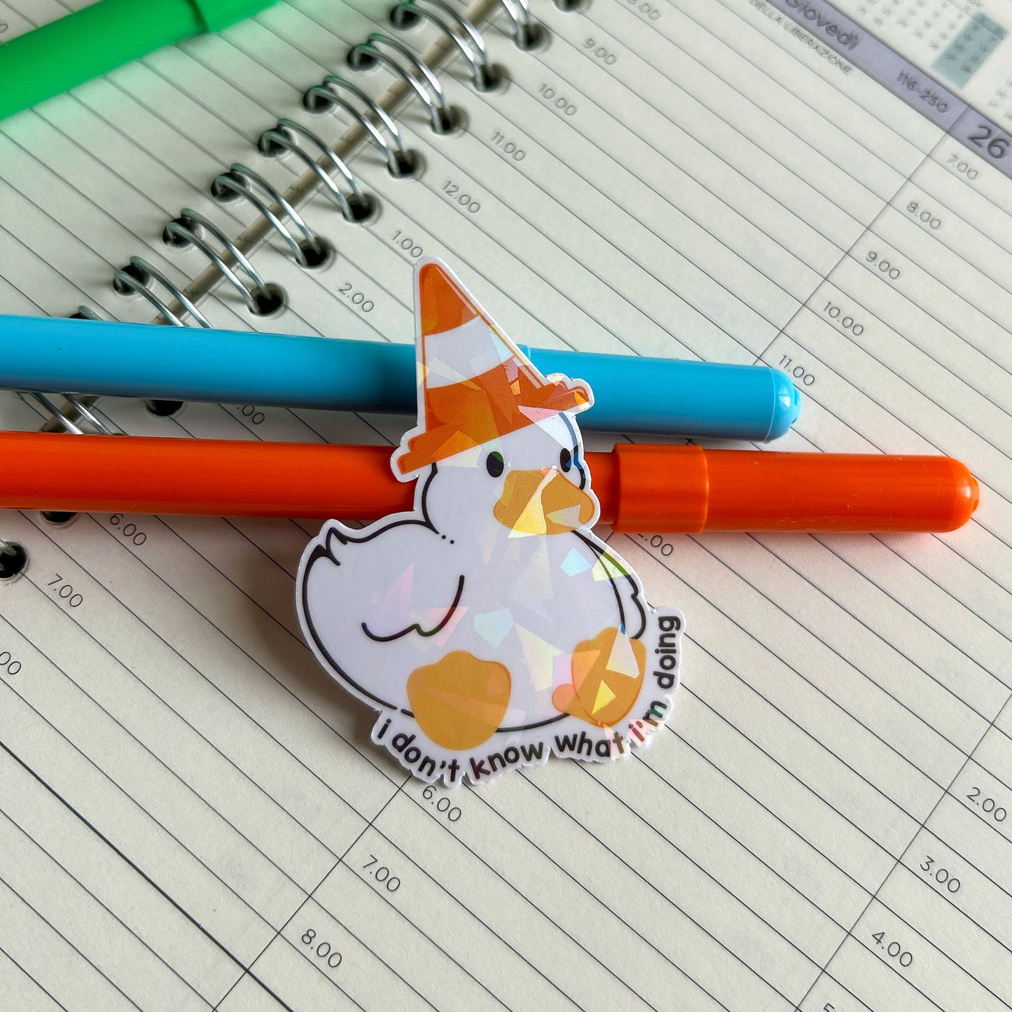 I don't know what I'm doing duck die cut sticker | cute stationery | journaling sticker | bujo | holographic sticker