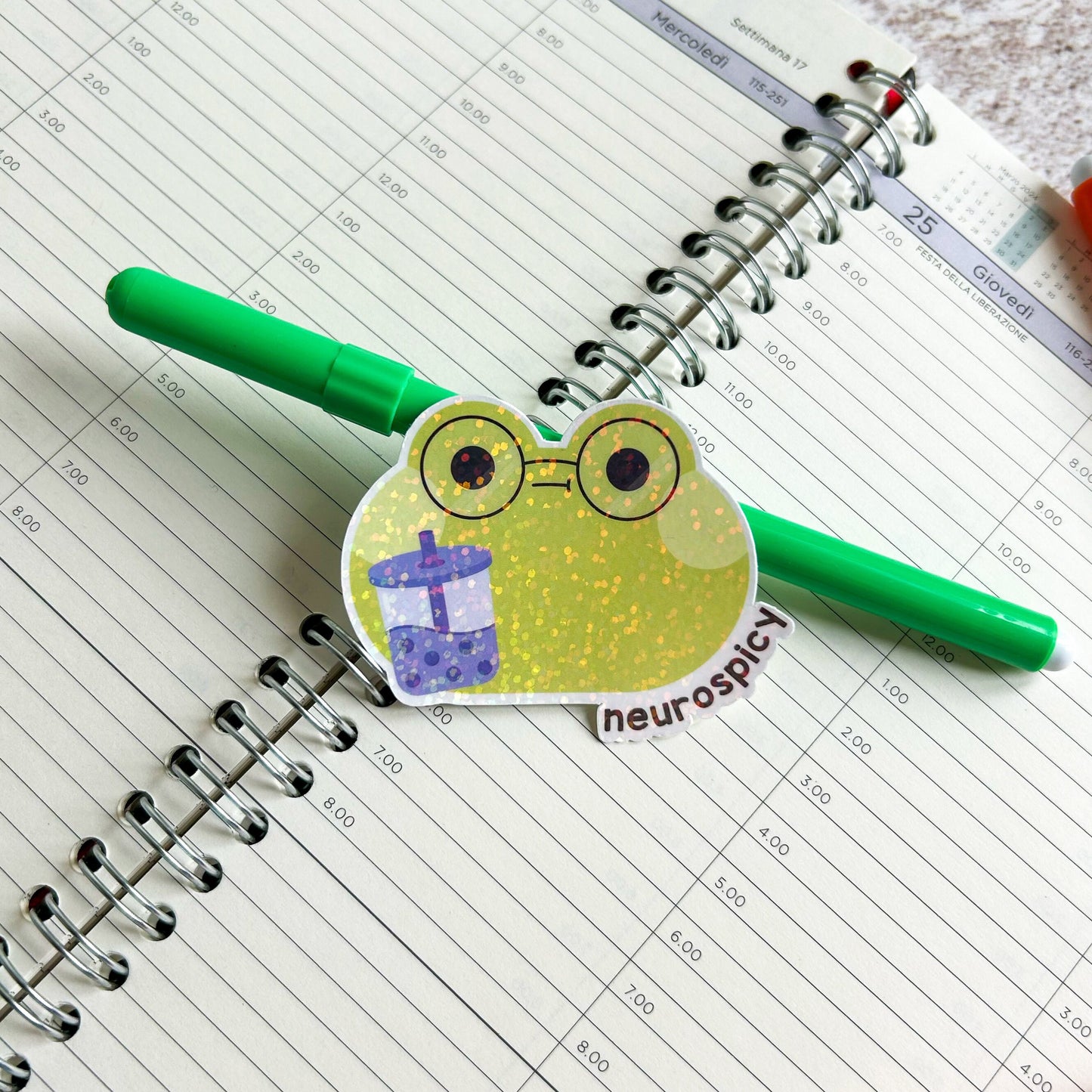 Neurospicy frog die cut sticker | cute stationery | journaling sticker | bujo | holographic sticker