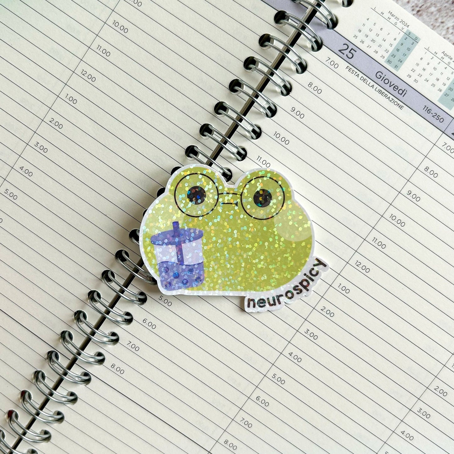 Neurospicy frog die cut sticker | cute stationery | journaling sticker | bujo | holographic sticker