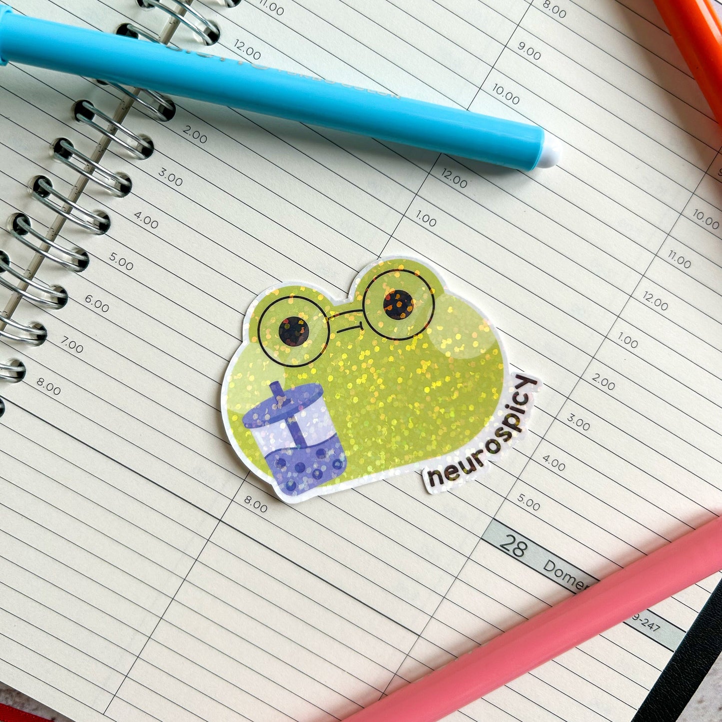 Neurospicy frog die cut sticker | cute stationery | journaling sticker | bujo | holographic sticker