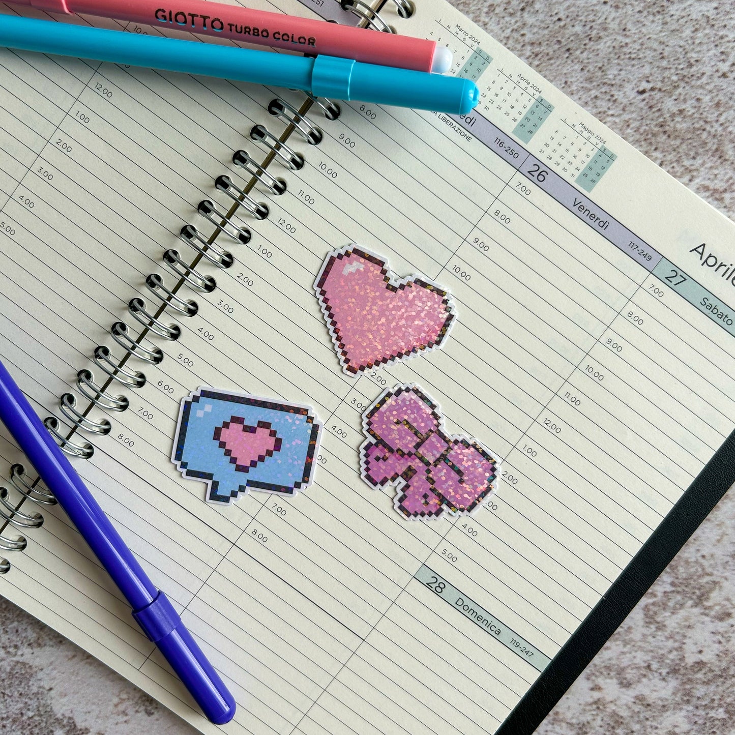 Pixel art die cut stickers | cute stationery | journaling sticker | bujo | holographic sticker