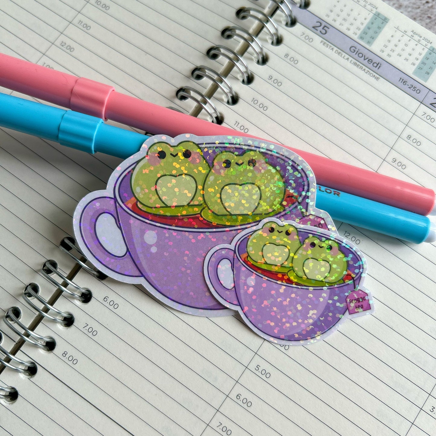 Froggo tea holographic die cut sticker | cute sticker | journal sticker | cute stationery | vinyl sticker | deco sticker