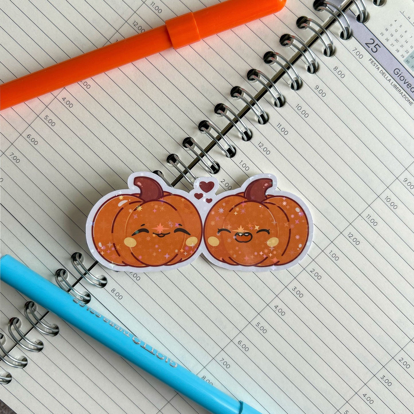 Pumpkins in love die cut holographic sticker | cute stationery | kawaii stickers | journaling stickers | autumnal stickers