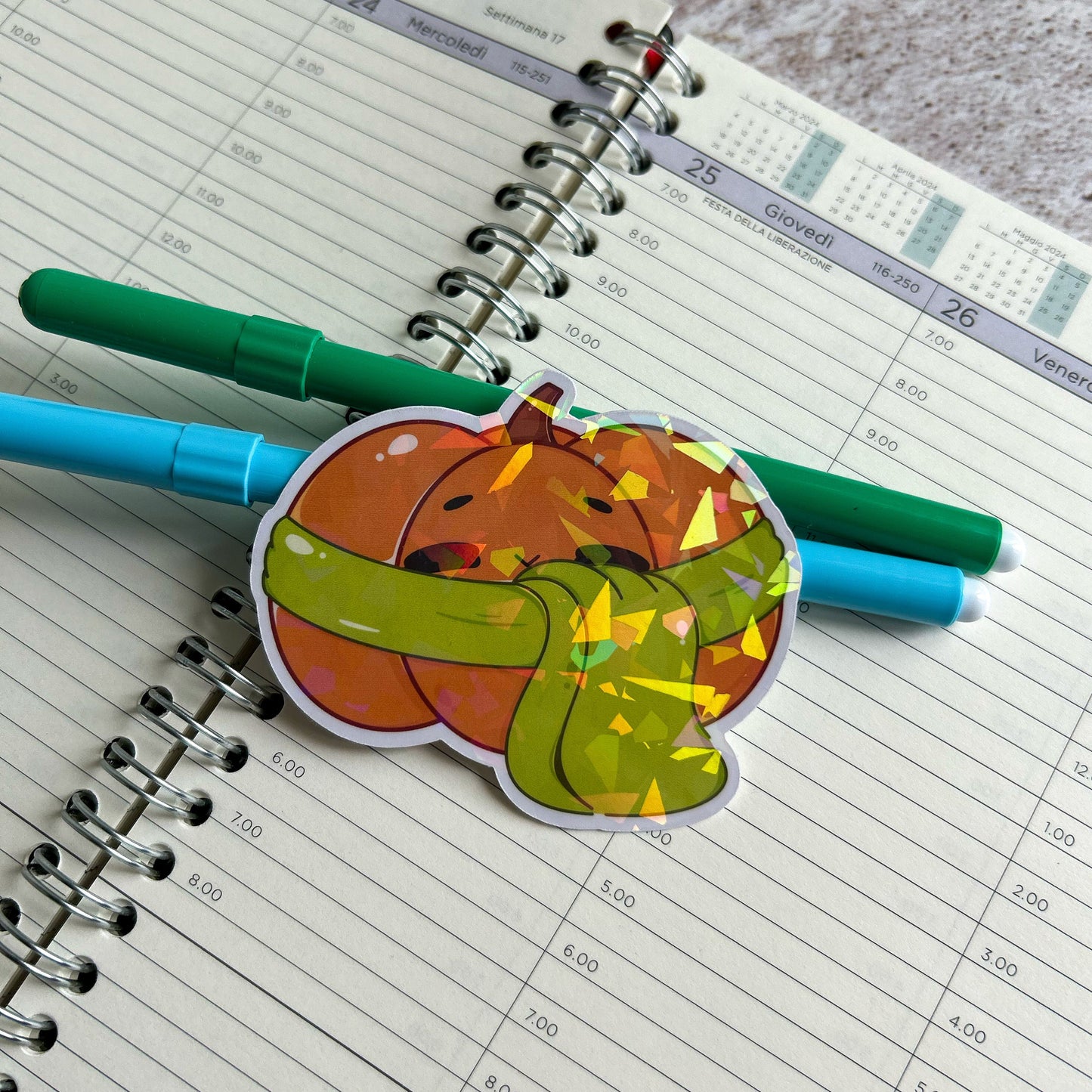 Cozy pumpkin die cut holographic sticker | cute sticker | cute stationery | journal sticker | autumnal sticker | vinyl sticker