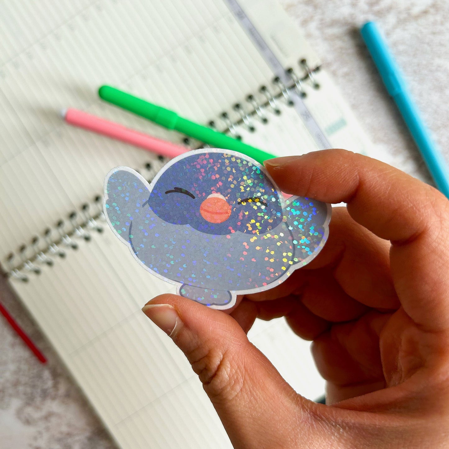 Pigeon die cut sticker | cute stationery | journaling sticker | bujo | holographic sticker