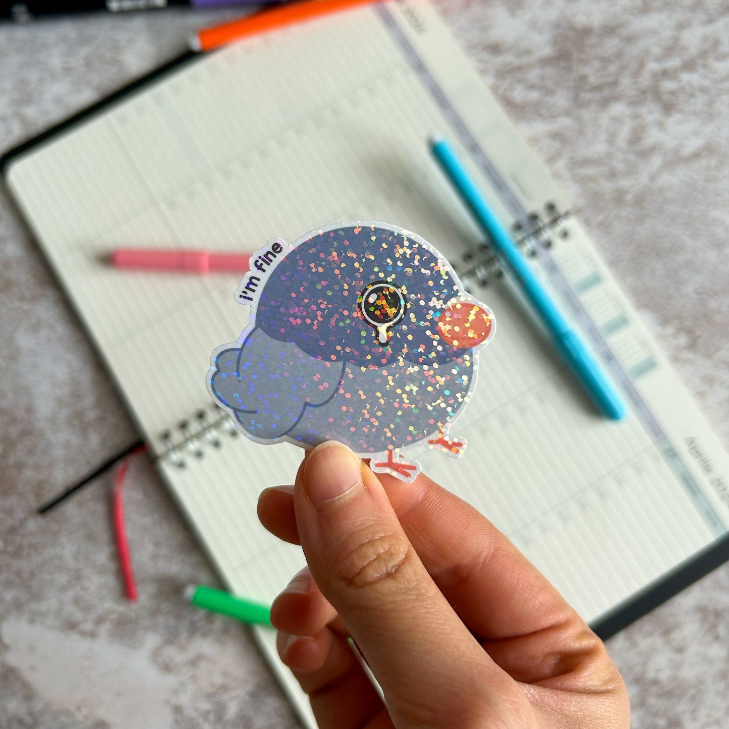 I'm fine pigeon die cut sticker | cute stationery | journaling sticker | bujo | holographic sticker