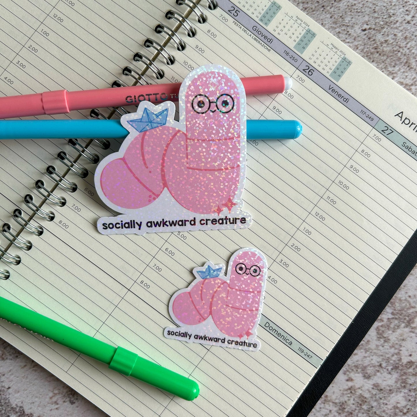 Socially awkward creature die cut sticker | cute stationery | journaling sticker | bujo | holographic sticker