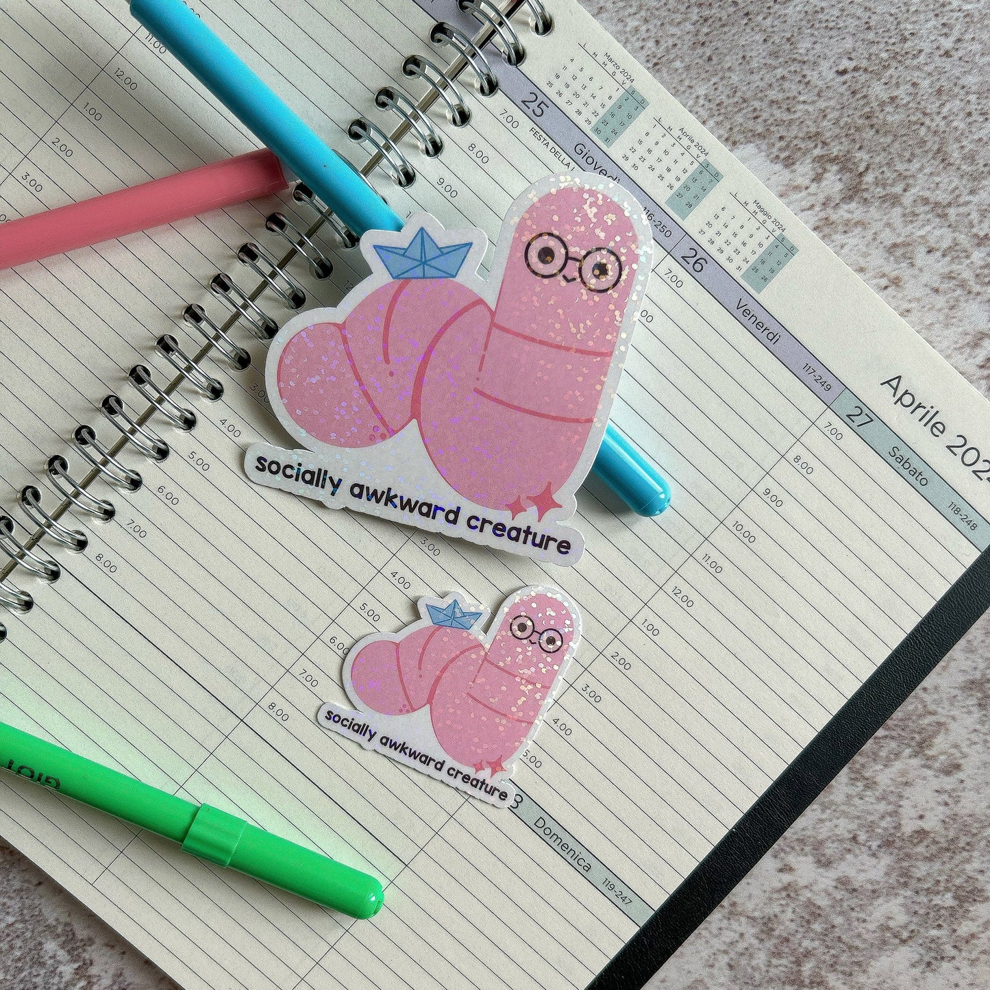 Socially awkward creature die cut sticker | cute stationery | journaling sticker | bujo | holographic sticker