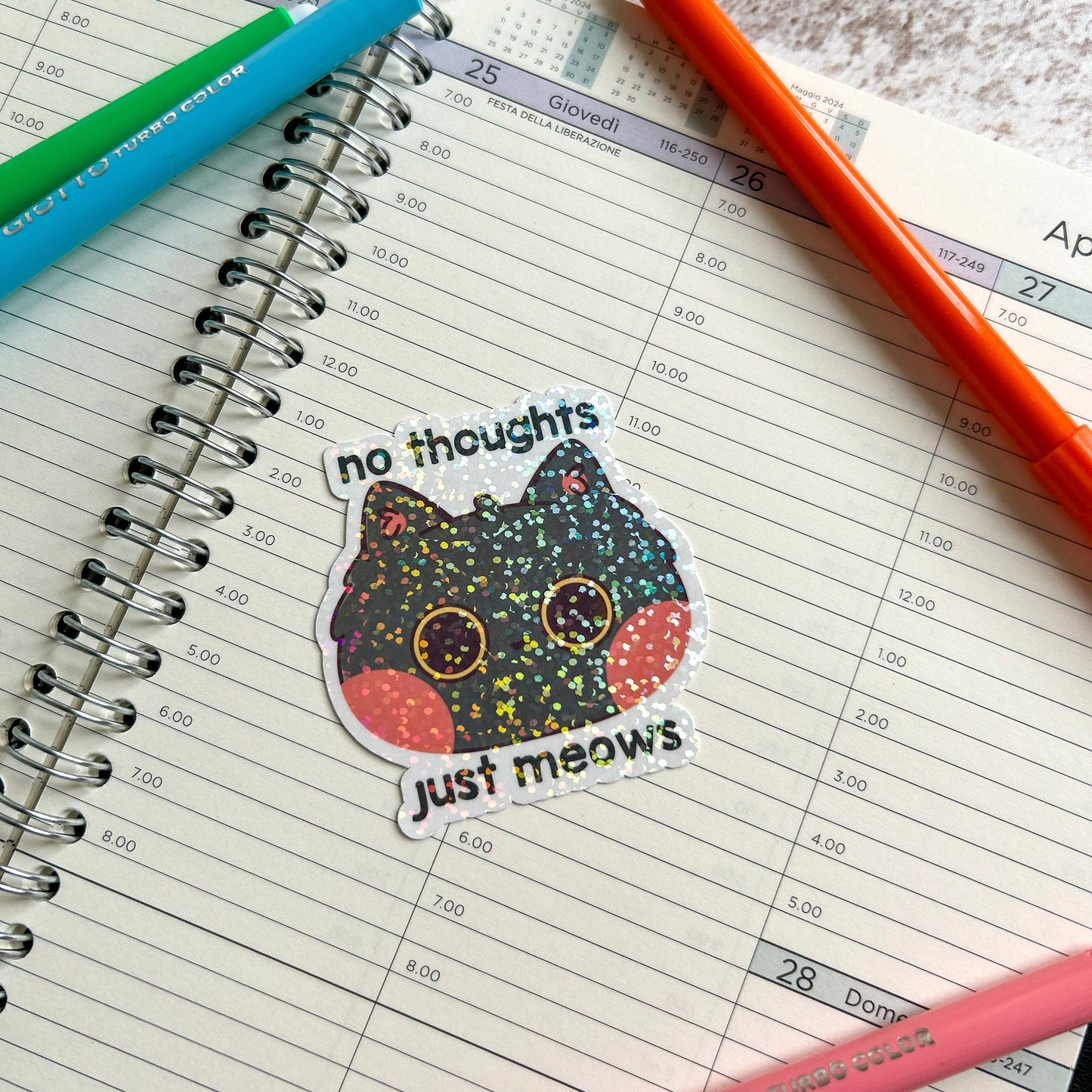 No thoughts just meows cat die cut sticker | cute stationery | journaling sticker | bujo | holographic sticker