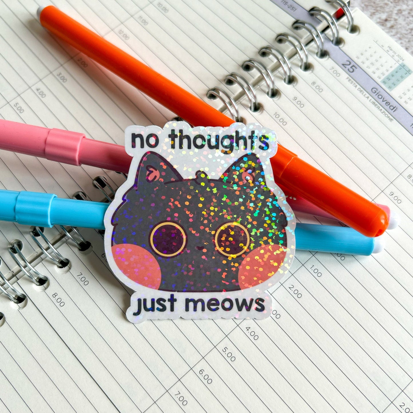 No thoughts just meows cat die cut sticker | cute stationery | journaling sticker | bujo | holographic sticker