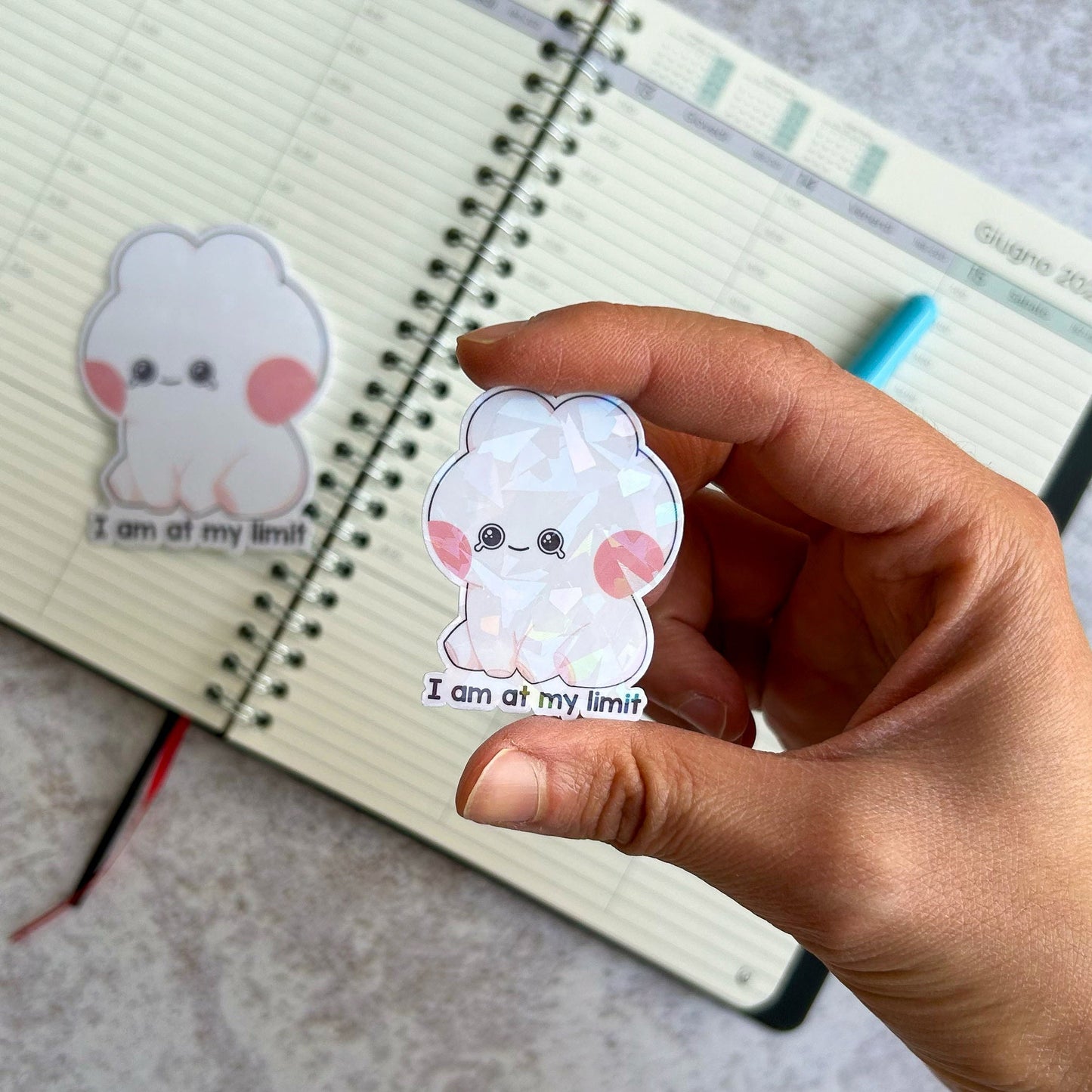 I am at my limit bunny holographic die cut sticker | bujo | cute stationery | journaling sticker | vinyl sticker | laptop sticker