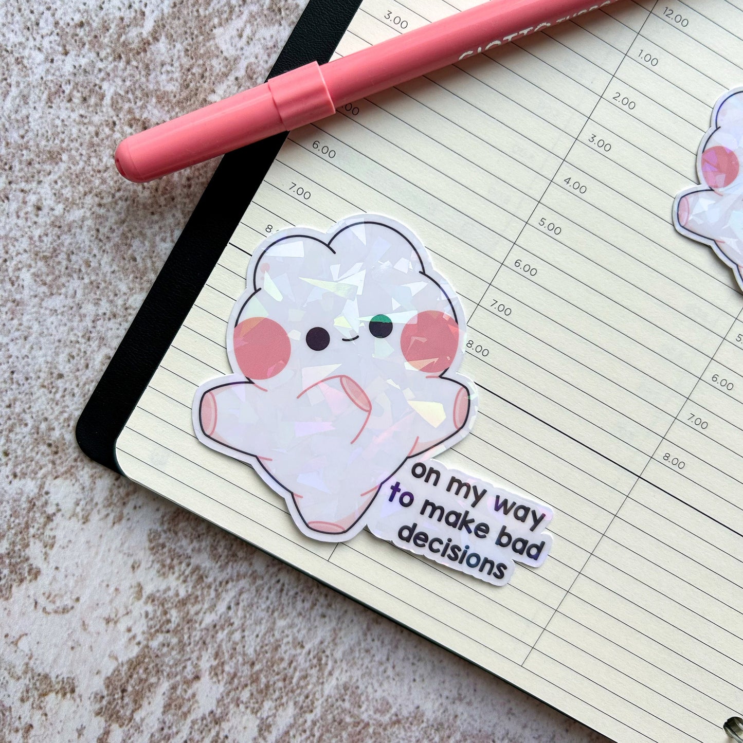 On my way to make bad decisions bunny holographic die cut sticker | cute stationery | journaling sticker | vinyl sticker | laptop sticker