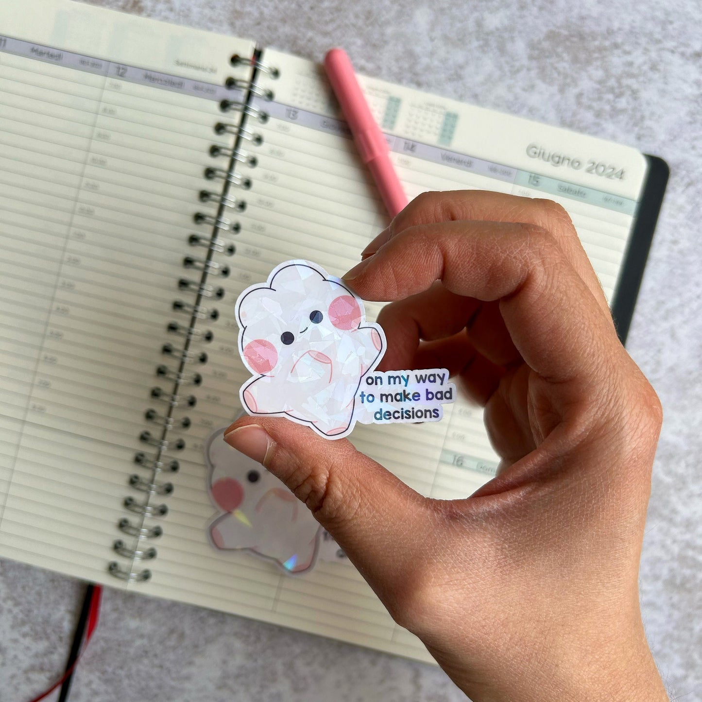 On my way to make bad decisions bunny holographic die cut sticker | cute stationery | journaling sticker | vinyl sticker | laptop sticker