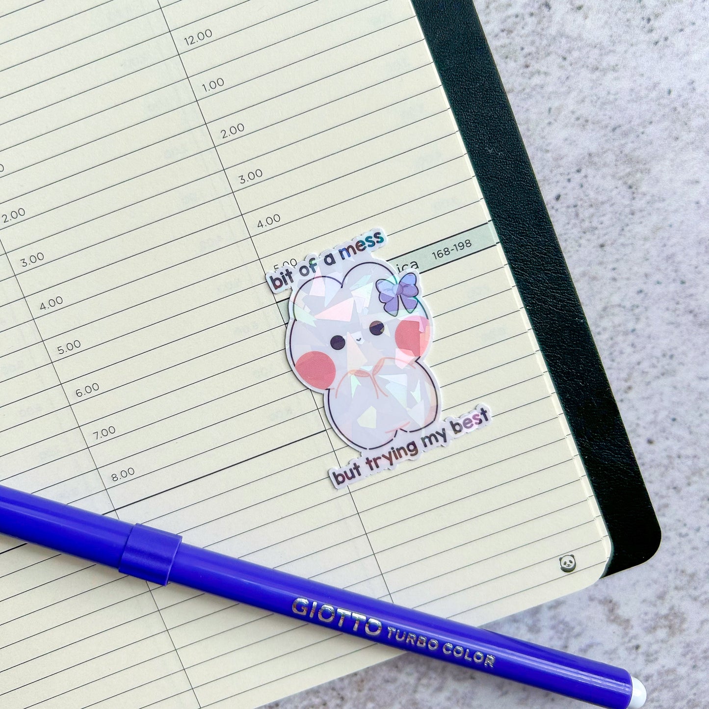 Bit of a mess but trying my best bunny holographic die cut sticker | cute stationery | journaling sticker | vinyl sticker | laptop sticker