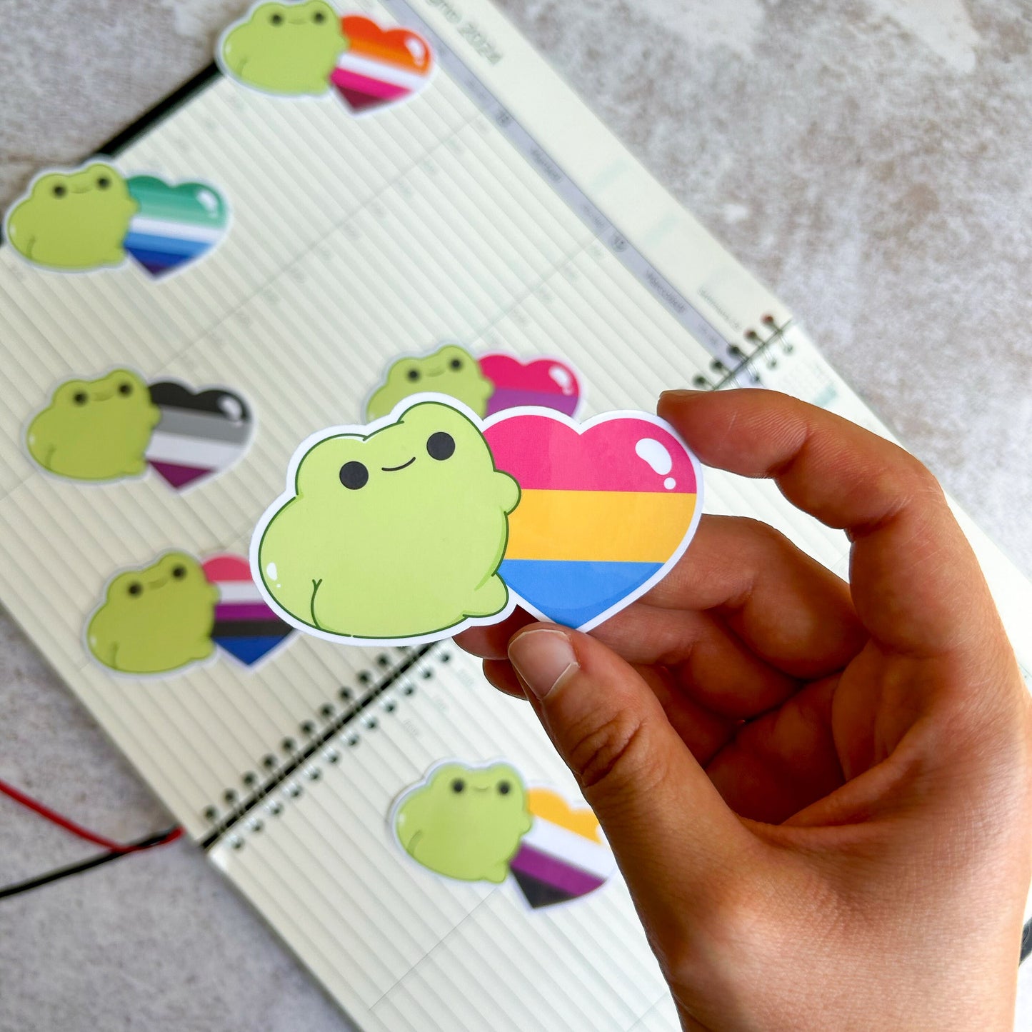 Pansexual pride heart frog die cut sticker | bujo | cute stationery | journaling sticker | vinyl sticker | laptop sticker| LGBTQIA+