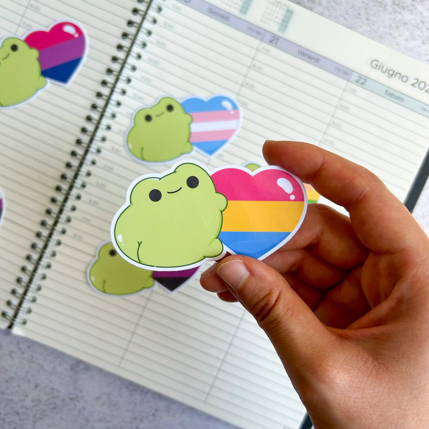 Pansexual pride heart frog die cut sticker | bujo | cute stationery | journaling sticker | vinyl sticker | laptop sticker| LGBTQIA+
