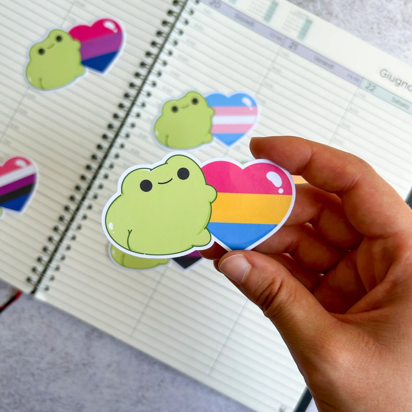 Pansexual pride heart frog die cut sticker | bujo | cute stationery | journaling sticker | vinyl sticker | laptop sticker| LGBTQIA+