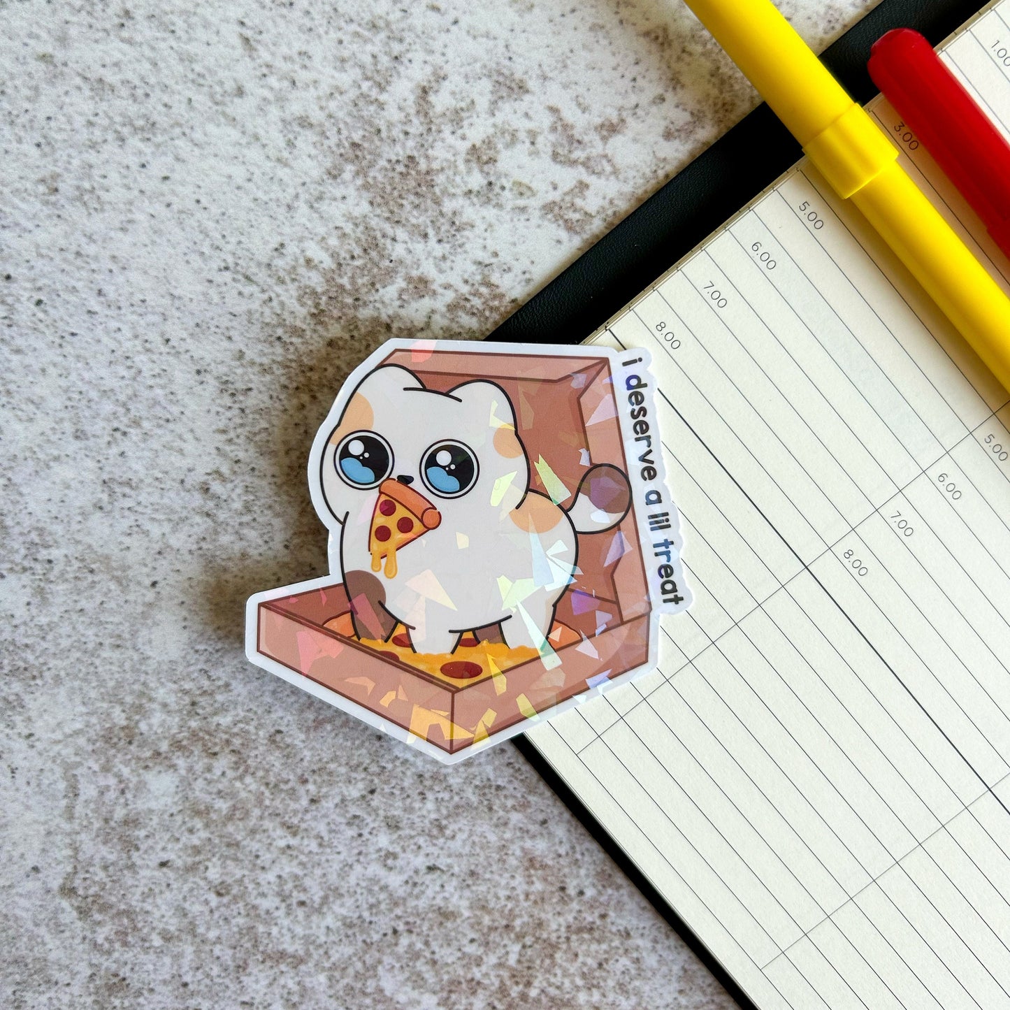 I deserve a lil treat holographic die cut sticker | cat sticker | cute stationery | journaling sticker | vinyl sticker | laptop sticker