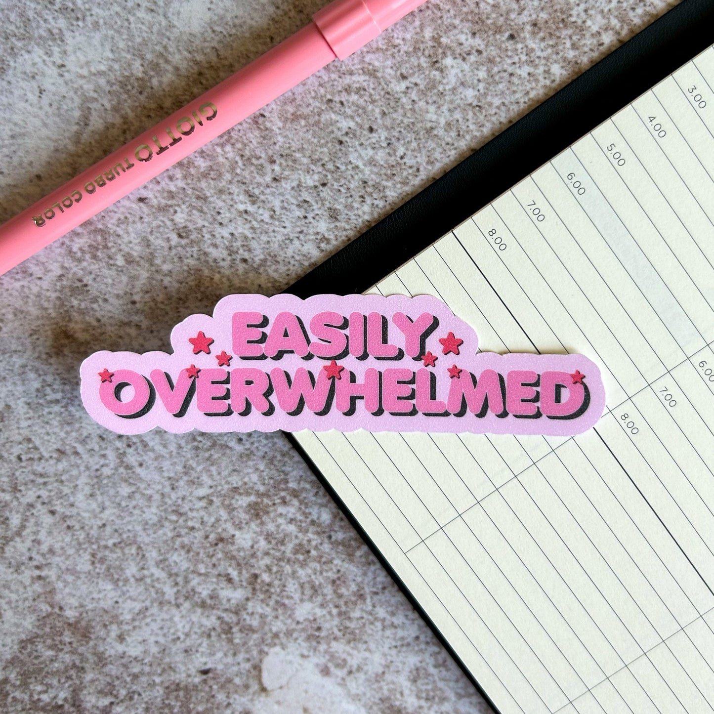 Easily overwhelmed die cut sticker | glitter sticker | bujo | cute stationery | journaling sticker | vinyl sticker | laptop sticker | quote
