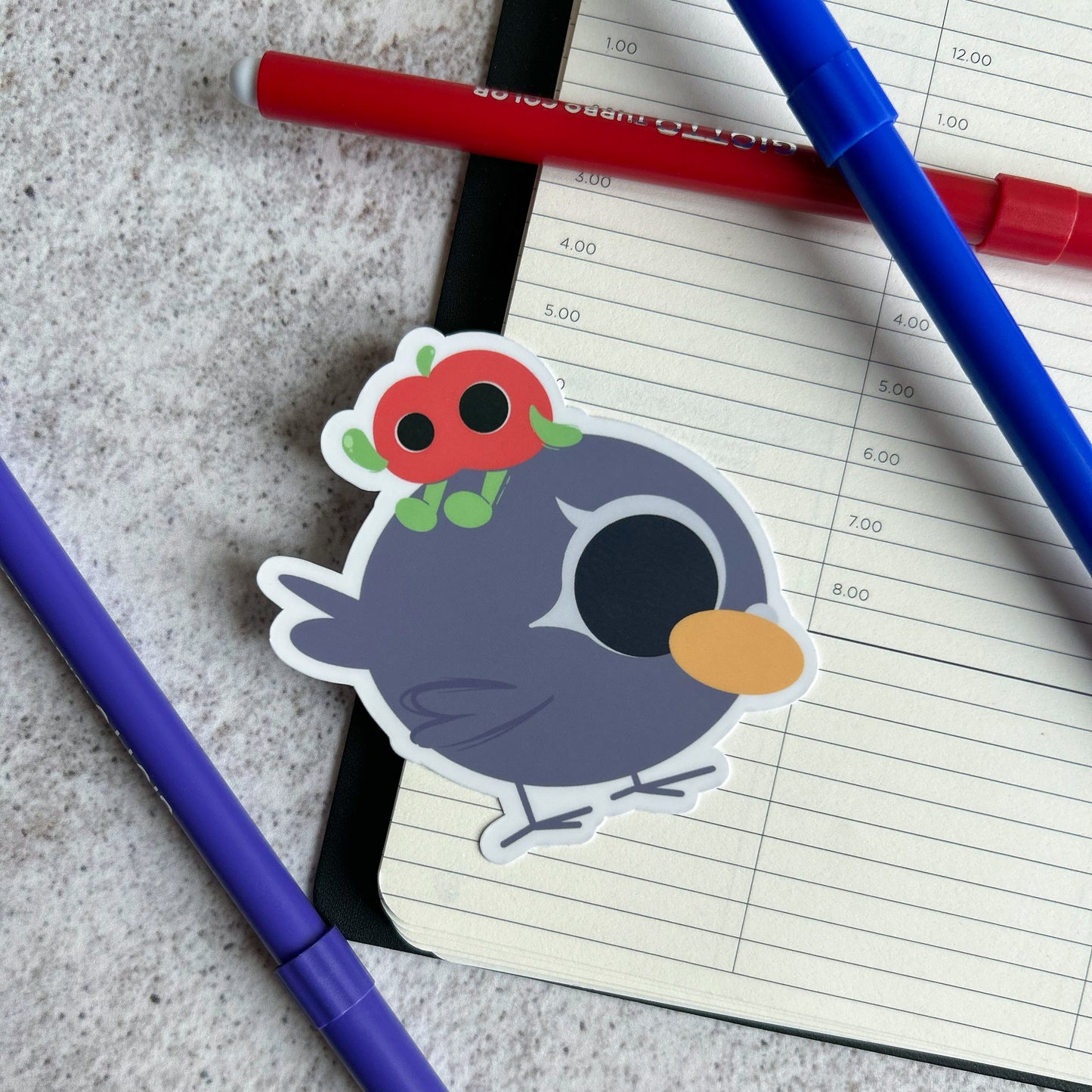 Pigeon and apple sticker - die cut sticker