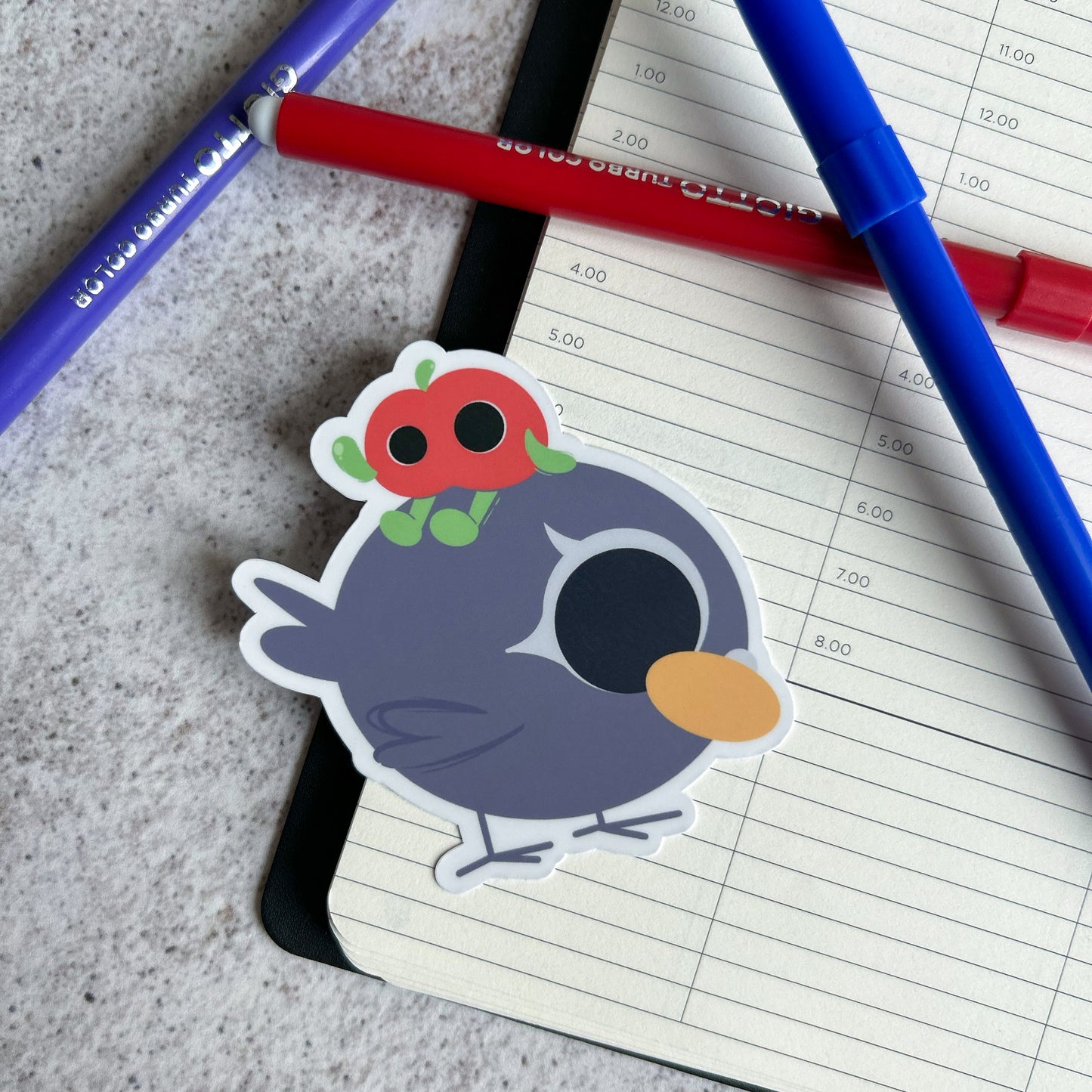 Pigeon and apple sticker - die cut sticker