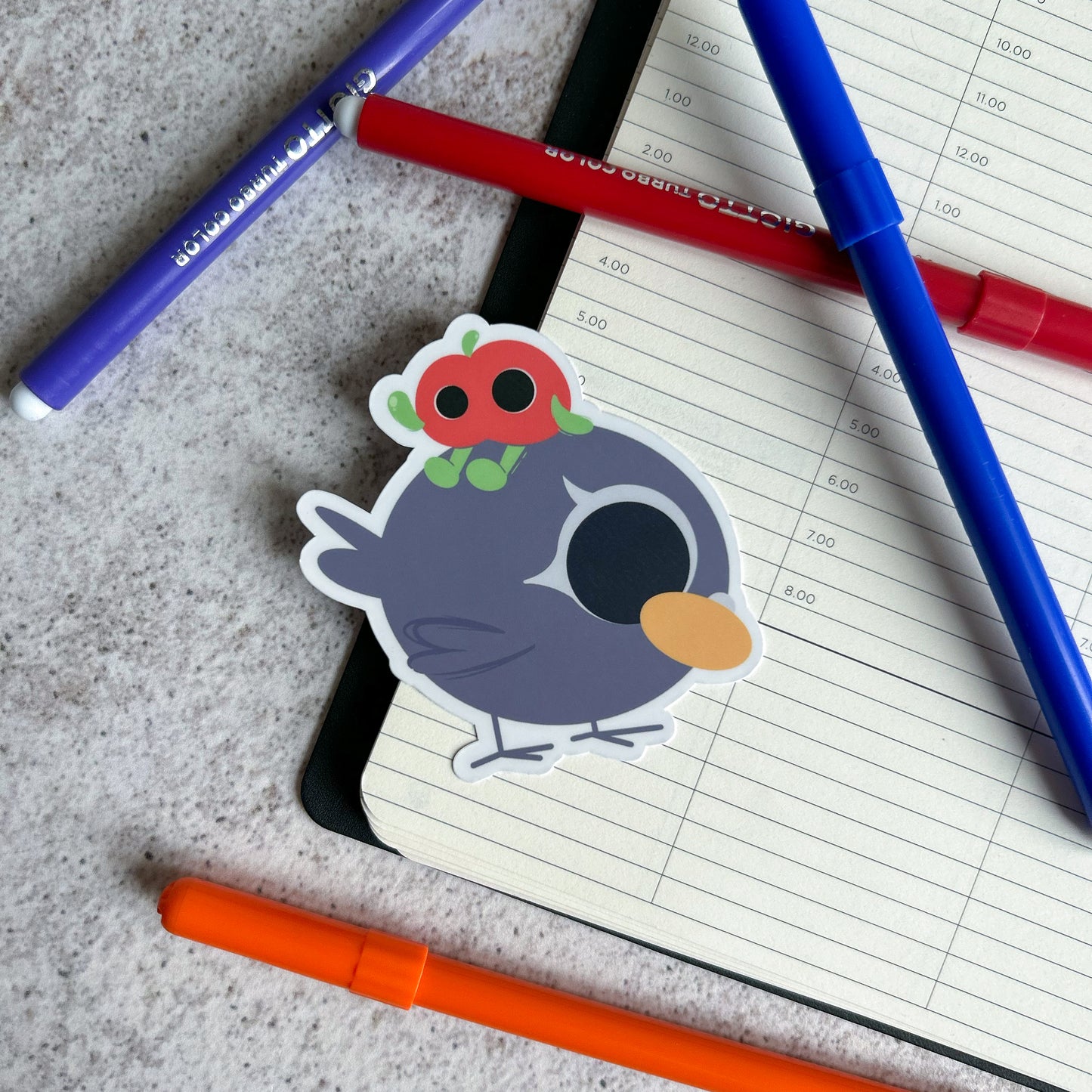 Pigeon and apple sticker - die cut sticker