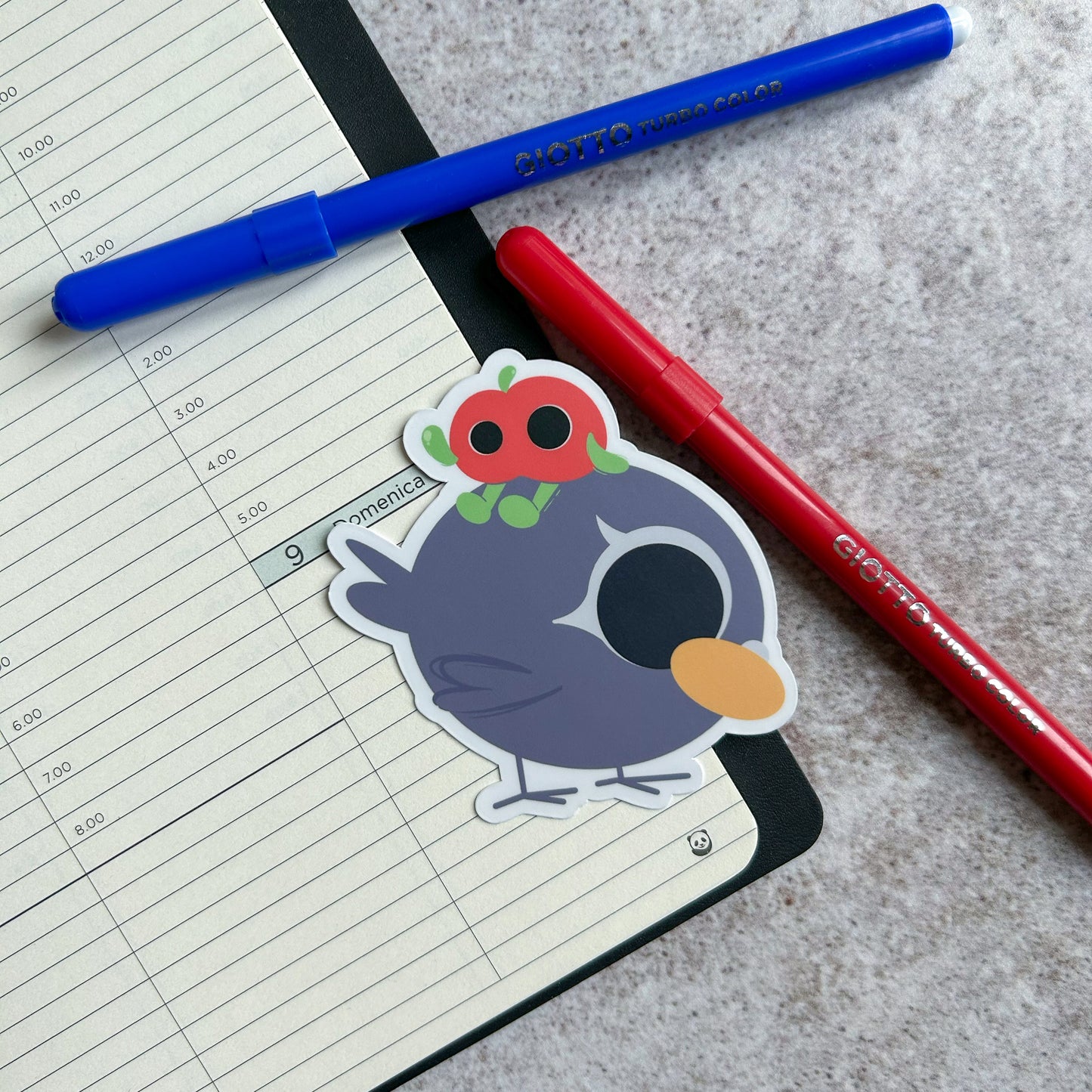 Pigeon and apple sticker - die cut sticker