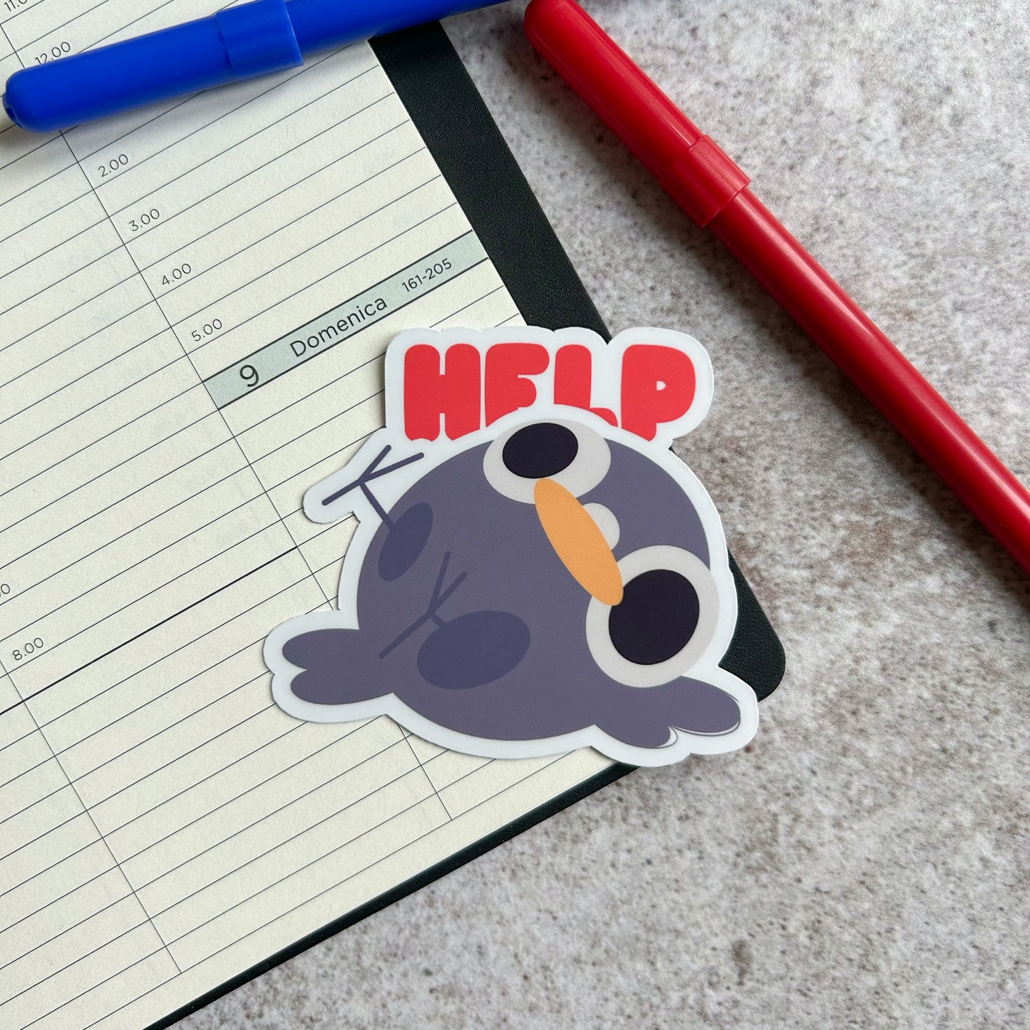 "Help" pigeon sticker - die cut sticker