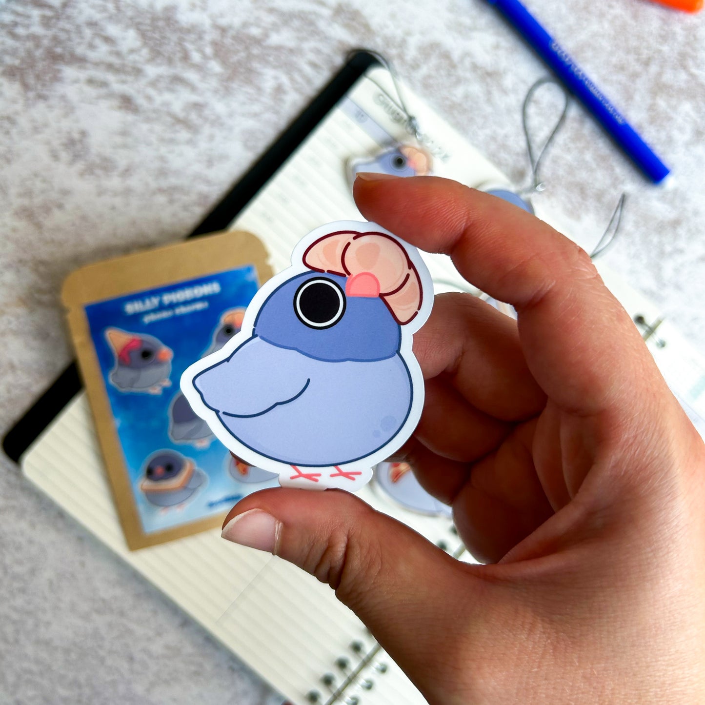Silly pigeons blind bag | acrylic phone charm + sticker | acrylic keychain