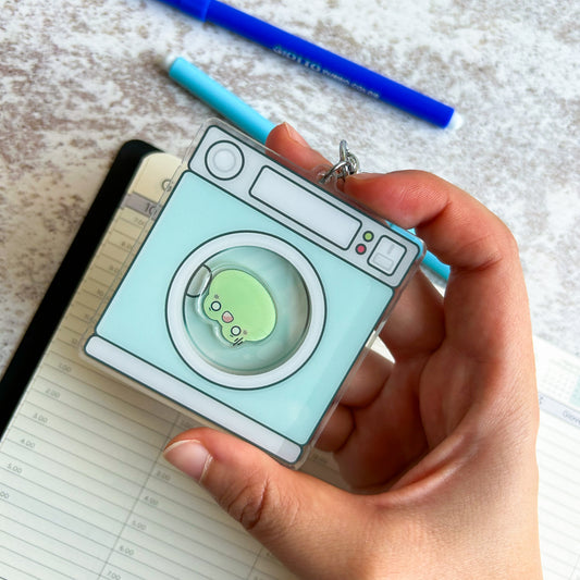 Frog trapped in washing machine shaker keychain | acrylic keychain