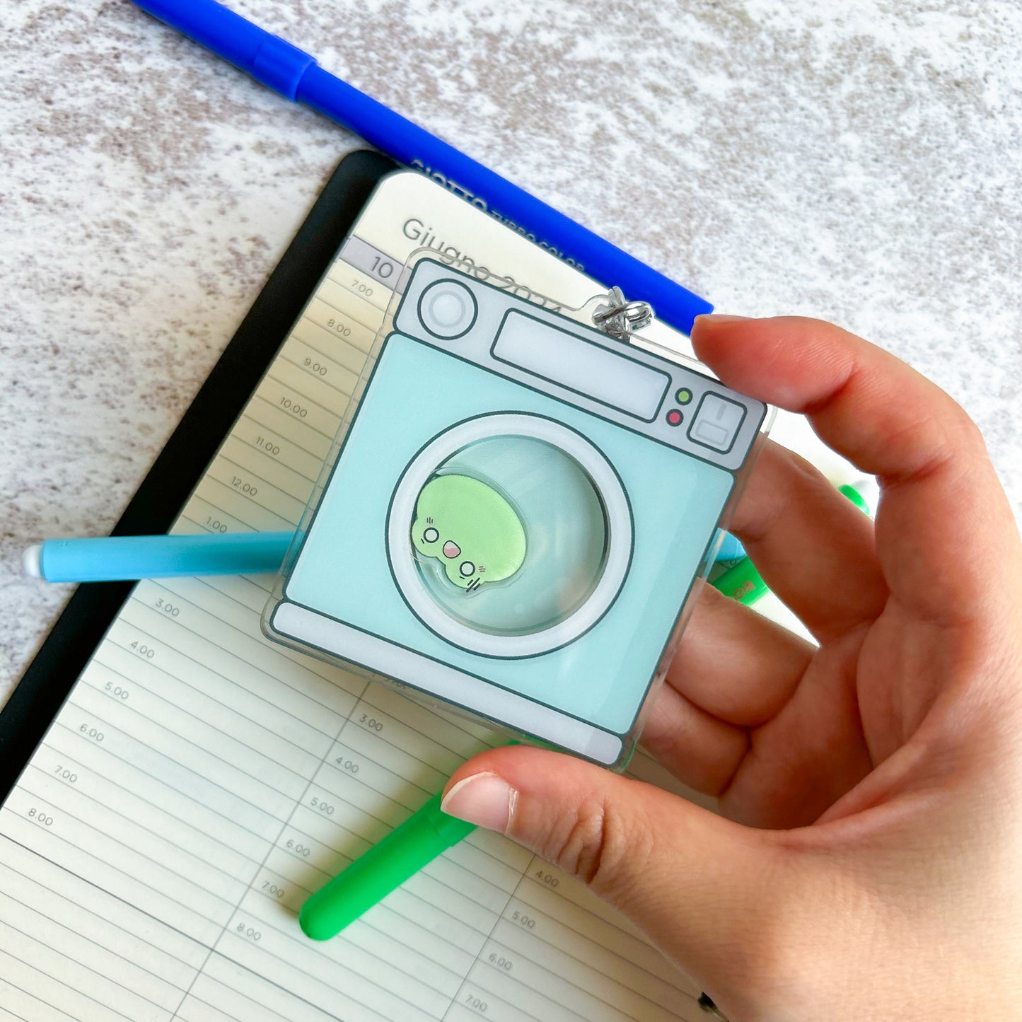 Frog trapped in washing machine shaker keychain | acrylic keychain