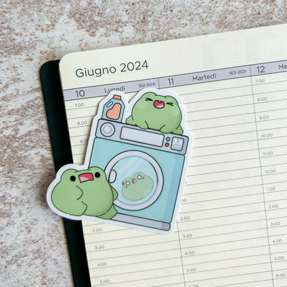 Frogs doing laundry | die cut frog sticker