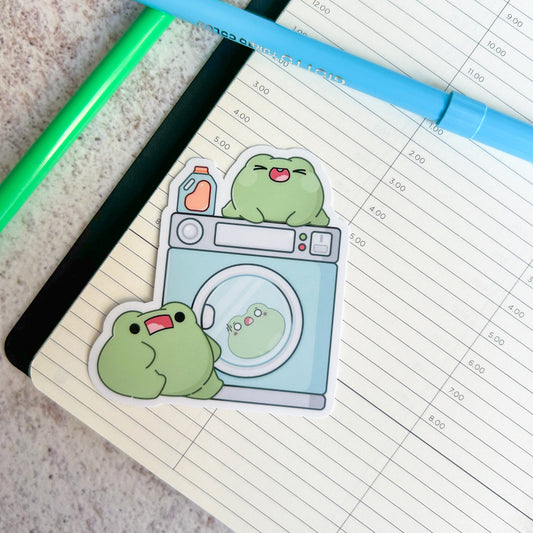 Frogs doing laundry | die cut frog sticker