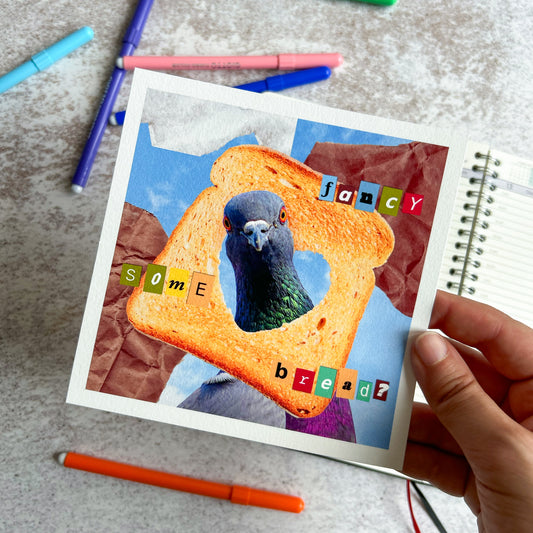 Fancy some bread? Pigeon mixed media art print | Art Print
