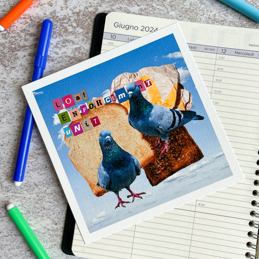 Loaf enforcement unit pigeon mixed media art print | Art Print