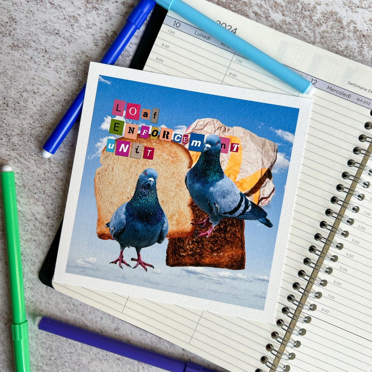 Loaf enforcement unit pigeon mixed media art print | Art Print